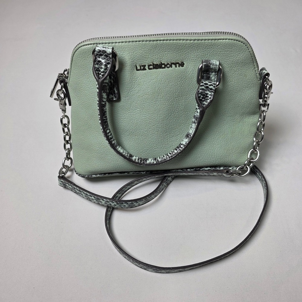 Liz Claiborne Mini Satchel Dome Crossbody Bag Medium Mint Green Snakeskin Trim